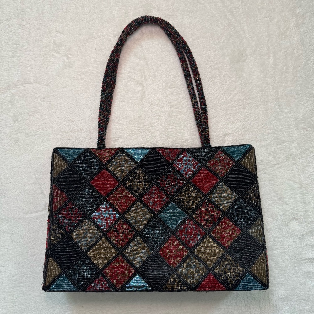 Vintage 70s/80s Beaded East West Mini Tote Shoulder Bag